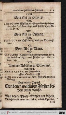 Das vierte Capitel. Von denen weltlichen Fürsten des Heil. Röm. Reichs