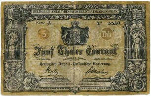 Geldschein, 5 Taler Courant, 1.8.1849