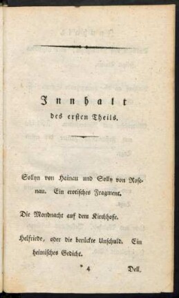 Innhalt des ersten Theils.