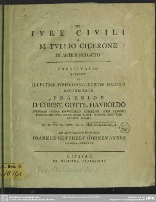 De Iure Civili A M. Tullio Cicerone In Artem Redacto