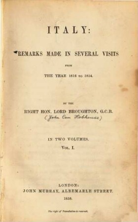 Italy : Remarks made in several visits from the year 1816 to 1854, 1