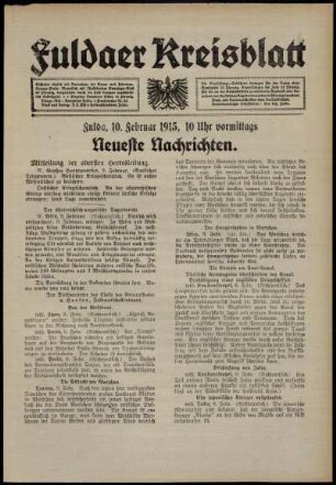 Erste Ausgabe vom Mittwoch, den 10. Februar 1915.