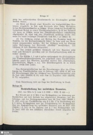 Anlage 16. Rechtsstellung der weiblichen Beamten