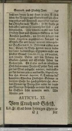 Articul. XI. Vom Creutz und Gebeth