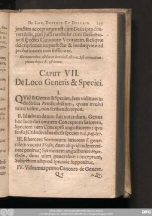Caput VII. De Loco Generis & Speciei.