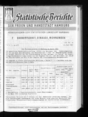 Das Bauhauptgewerbe in Hamburg im April 1967 : Lfd. Nr. 18