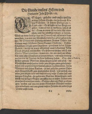Die Gnade unsers Herrn und Heylands Jesu Christi/ etc.