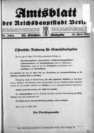 26. Sonderausgabe, 16. April 1941