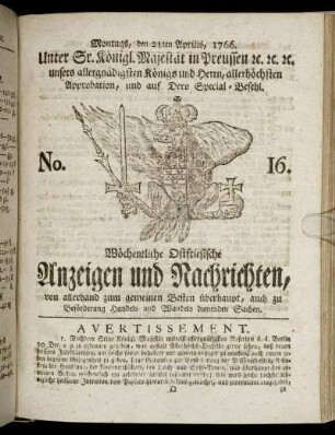 No. 16. Montags, den 21ten Aprilis, 1766.