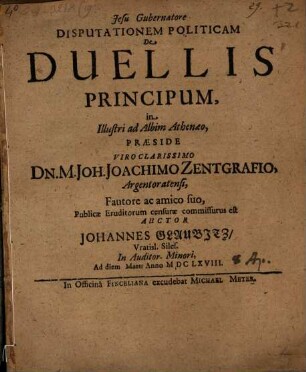 Disp. ... de duellis principum