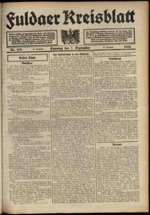 Erste Ausgabe vom Samstag, den 07. September 1912.