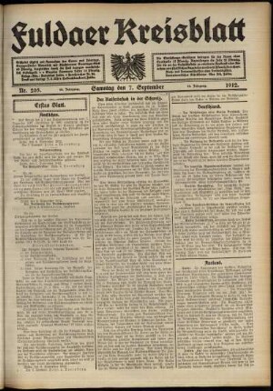 Erste Ausgabe vom Samstag, den 07. September 1912.