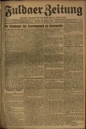 Erste Ausgabe vom Samstag, den 28. Januar 1922.