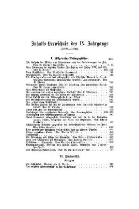 Inhalts-Verzeichnis des IX. Jahrgang