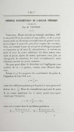 Formules fondamentales de l'analyse sphérique.