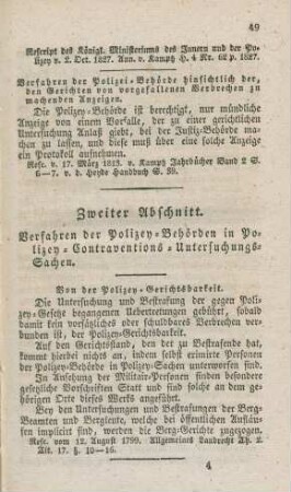 Zweiter Abschnitt. Verfahren der Polizey-Behörden in Polizey-Contraventions-Untersuchungs-Sachen.