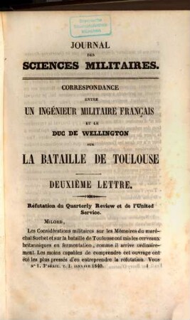 Journal des sciences militaires des armées de terre et de la mer. 1, 1 = A. 16. 1840