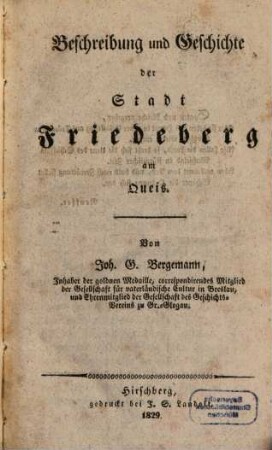 Beschreibung und Geschichte der Stadt Friedeberg am Queis