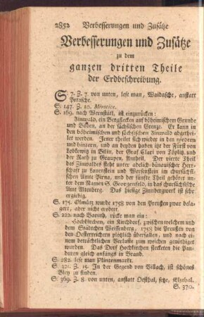 Verbesserungen und Zusätze zu dem ganzen dritten Theile der Erdbeschreibung