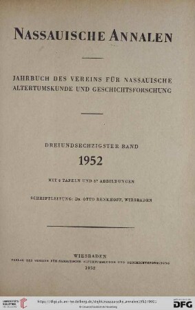 63: Nassauische Annalen: Jahrbuch des Vereins für Nassauische Altertumskunde und Geschichtsforschung