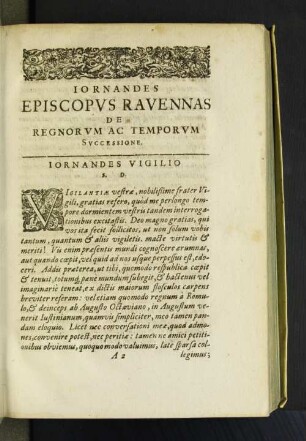 Iornandes Episcopvs Ravennas De Regnorvm Ac Temporvm Svccessione.