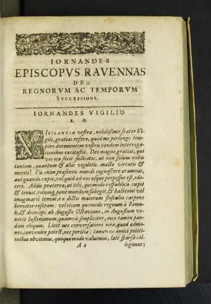 Iornandes Episcopvs Ravennas De Regnorvm Ac Temporvm Svccessione.