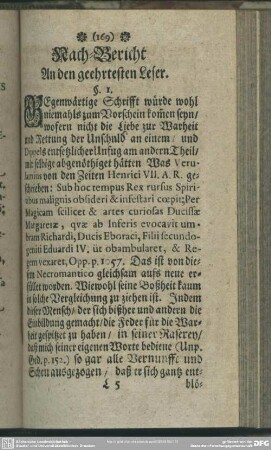 Nach-Bericht An den geehrtesten Leser