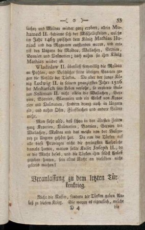 Veranlassung zu dem letzten Türkenkrieg.