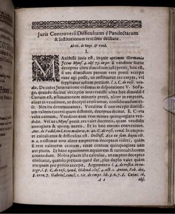 Juris Controversi Difficultates e Pandectarum & Institutionum textibus delibatae [...]
