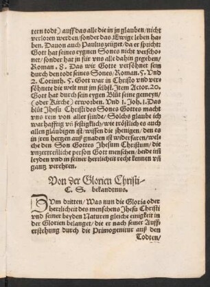 Von der Glorien Christi/ C. S. bekandtnus.