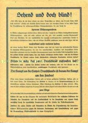 Propagandaflugblatt des Kreisvolksausschusses Großenhain für Deutschlands Einheit und gerechten Frieden
