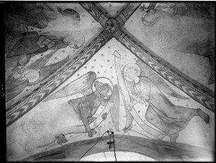 Kenzingen Sankt Laurentius Kirche Turmkapelle Südliches Deckenfeld Lukas und Matthäus (13. Jahrhundert)
