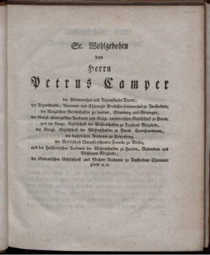 Sr. Wohlgebohrn dem Herren Petrus Camper