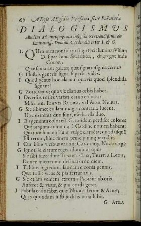 Dialogismus alludens ad antiquißima insignia Reverendißimi & Eminentiss. Domini Cardinalis inter I. & G.