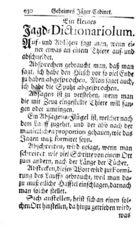 Ein kleines Jagd-Dictionariolum.