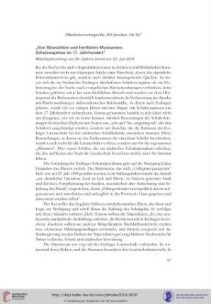 Von Böswichten und herrlichen Musicanten. Schulzeugnisse im 17. Jahrhundert : Mitarbeitervortrag