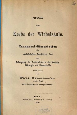 Ueber den Krebs der Wirbelsäule : Inaug.-Diss.