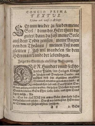 Concio Prima. Textus. Psalmo 116. vers. 7.
