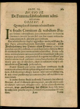 Sectio IX. De Fraterna subfeudorum administratione