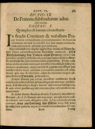 Sectio IX. De Fraterna subfeudorum administratione