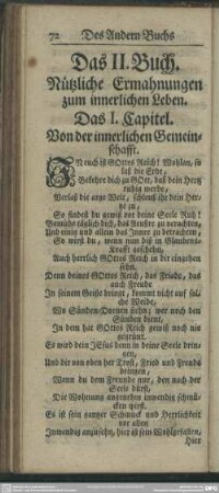 Das II. Buch. Nützliche Ermahnungen zum innerlichen Leben