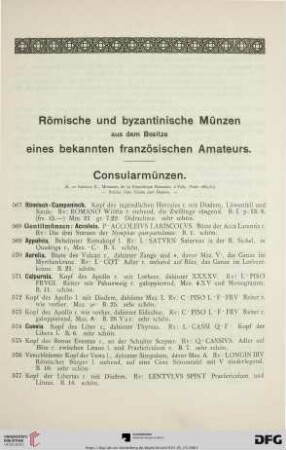 Römische und byzantinische Münzen aus dem Besitze eines bekannten französischen Amateurs (Nr. 576-958)