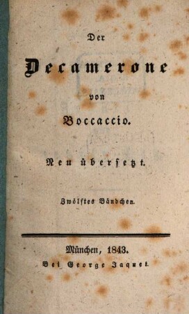 Der Decamerone von Boccaccio : Neu übersetzt, 12