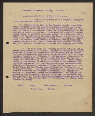 Allgemeine Verfügungen zur militärischen und wirtschaftlichen Demobilmachung