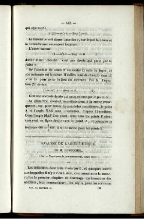 Analyse de l´arithmétique.