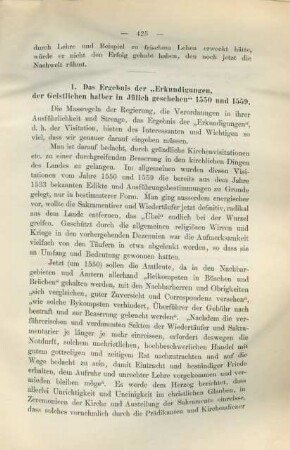 1. Das Ergebnis der "Erkundigungen, der Geistlichen halber in Jülich geschehen" 1550 und 1559