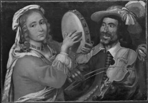 Tambourinschlägerin und Geigenspieler