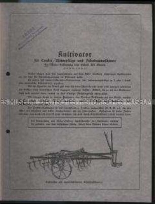 Kultivator für Trecker, Motorpflüge und Ackerbaumaschinen