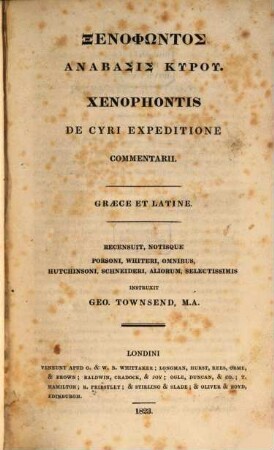 Xenophontis de Cyri expeditione commentarii : Graece et Latine
