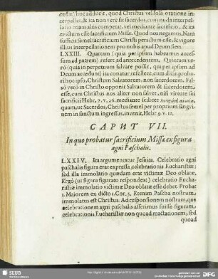 Caput VII. In quo probatur sacrificium Missae ex figura agni Paschalis